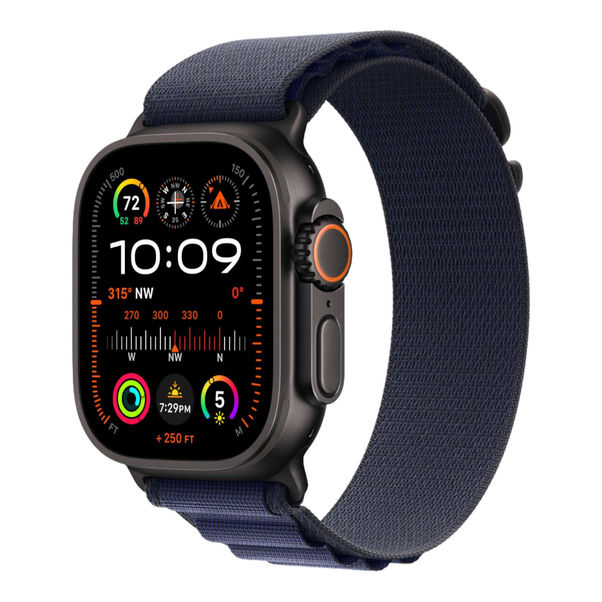 Apple Watch Ultra 2 GPS + Cellular, 49mm Black Titanium Case with Navy Alpine Loop - Medium - alAsil